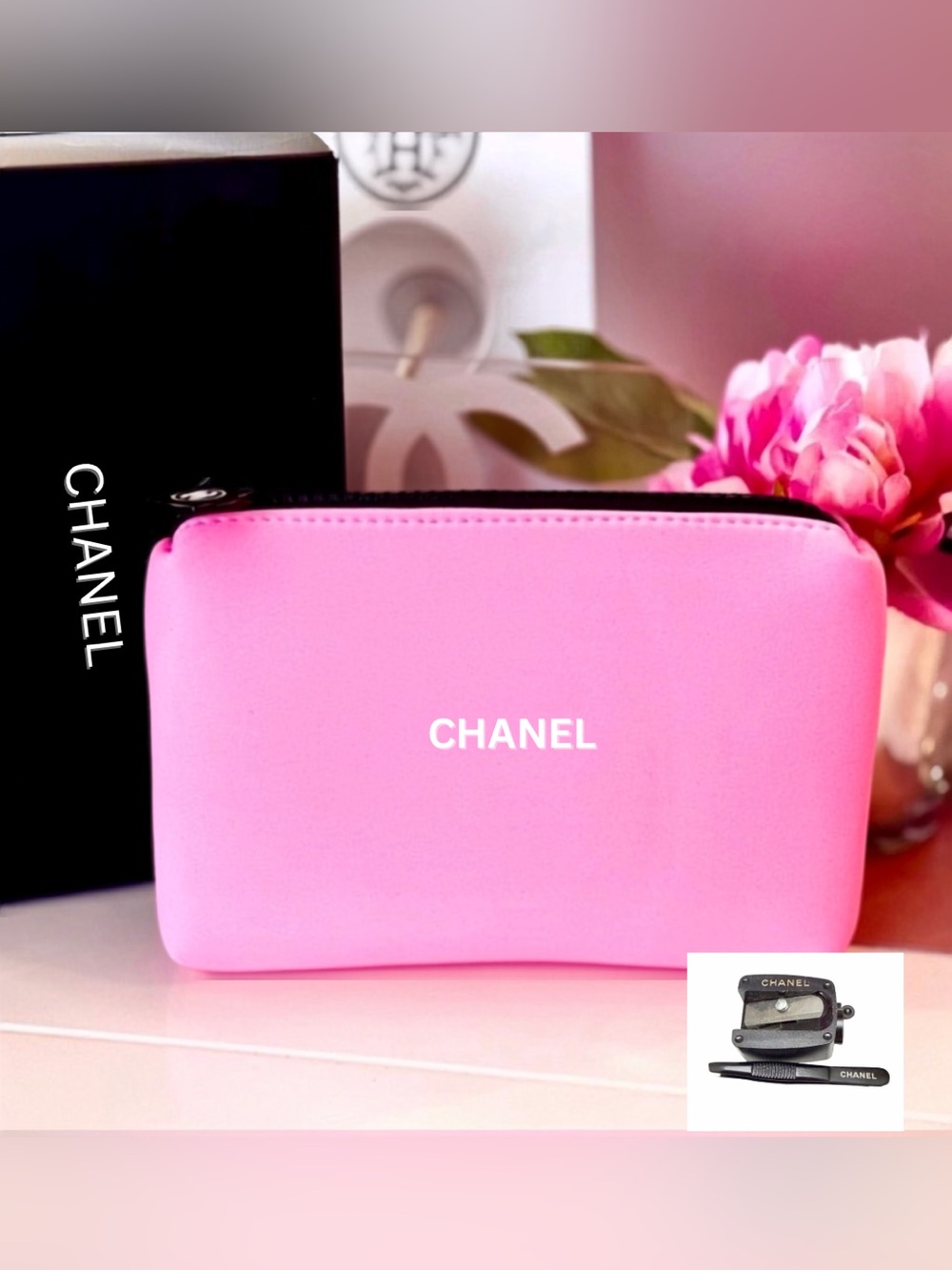 Bundle- Chanel Cosmetic Bag Tweezers, Sharpener
